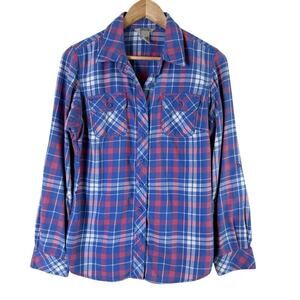 Duluth Trading Co. Flannel Button Down Shirt in Blue Pink Plaid,‎ Size Small